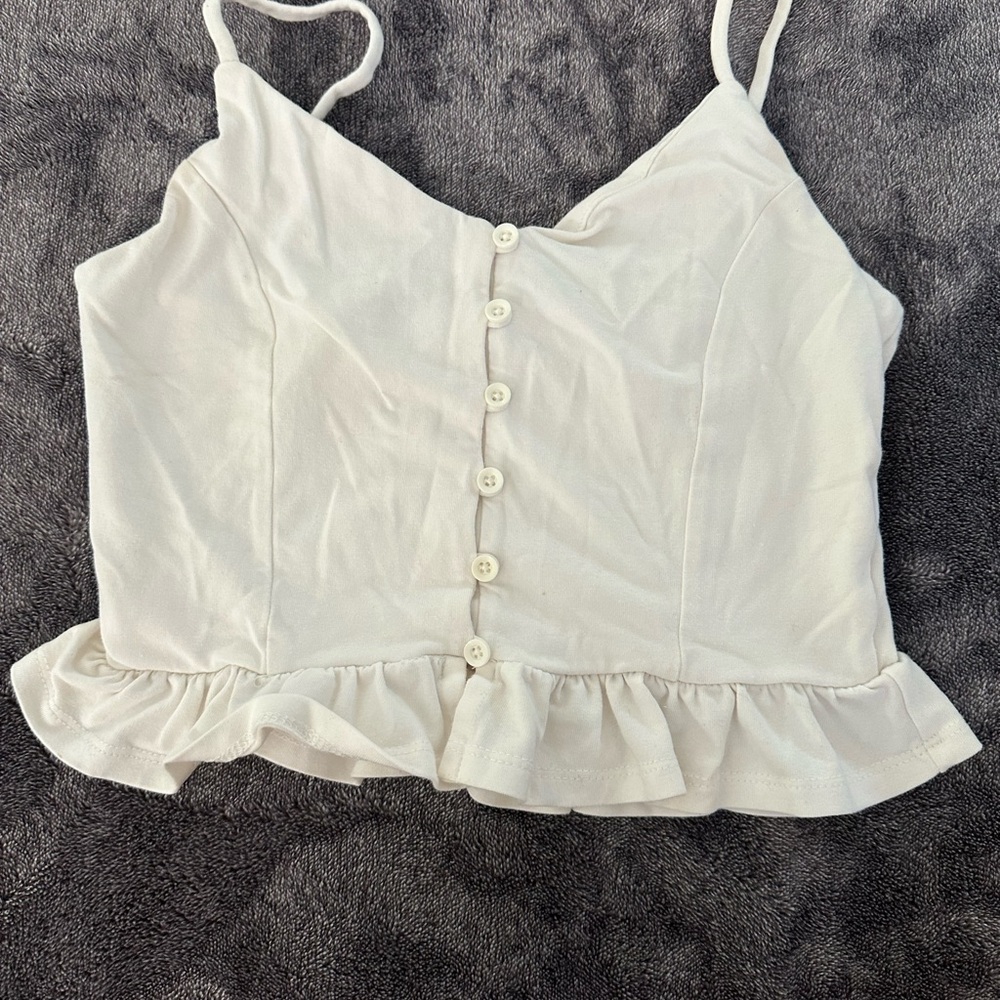 White Ruffle Hem Crop Top - Picture 2 of 4